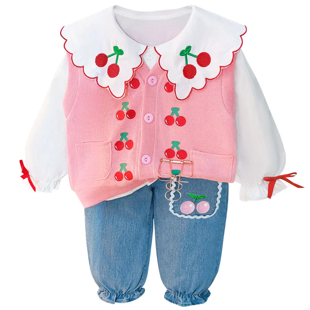 

3 шт., джинсовая рубашка и жилет для девочек