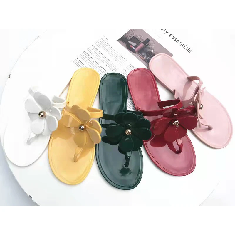 

2022New Designer Ladies Flower Jelly Slides Outdoor PVC Luxury Sandals Black Flat Flip Flop Women Brand Shoes Slippers Indoor