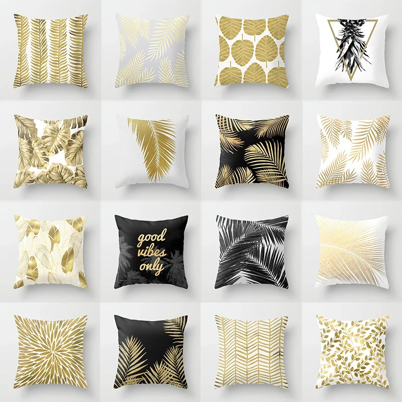 

Nordic Style Peach Skin Pillowcase Sofa Printed Pillow Cover Cushion Cover Modern Simplicity Cushion Golden Leaves Pillowlisp