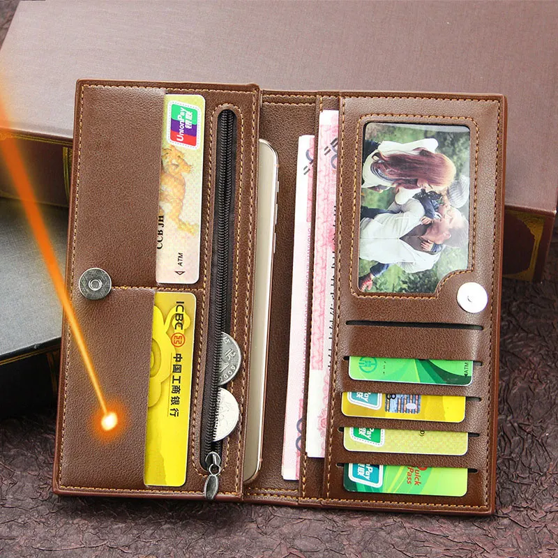 

New Long Men Wallets Magnetic Buckle Phone Pocket Name Print Mens Clutch Wallet High Quality PU Leather Card Holder Male Purses