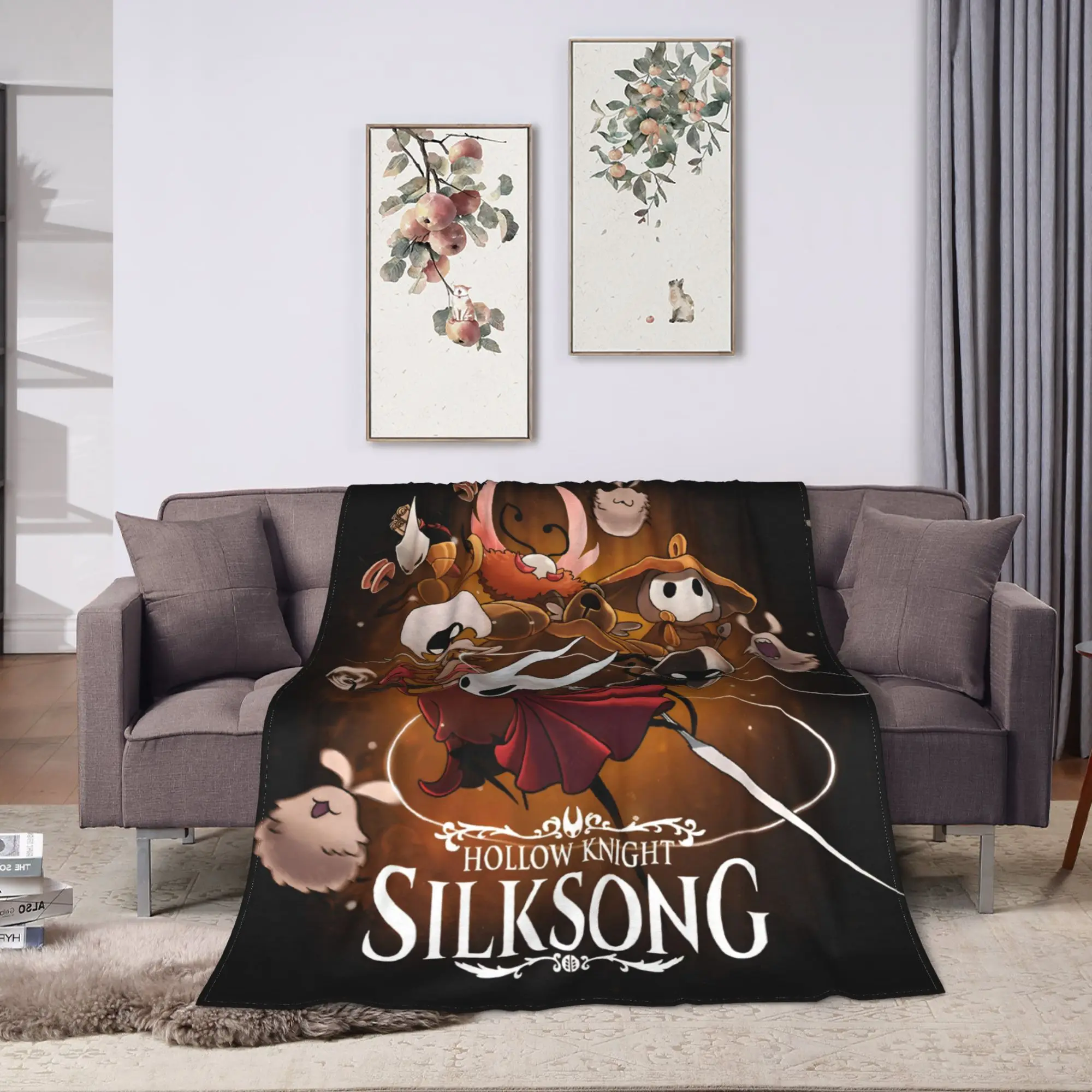 Фото Одеяло Hollow Knight Silksong, фланелевое осенне-зимнее многофункциональное супер теплое одеяло для дивана, дивана, плюшевое тонкое одеяло №3