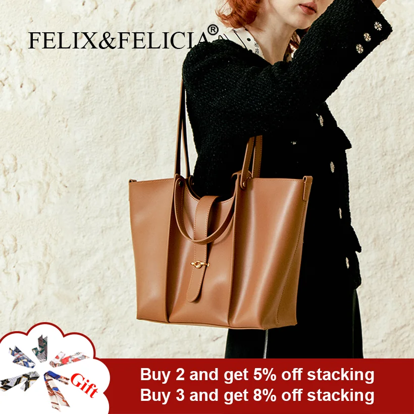 FELIX&FELICIA Factory Brand High Quality Genuine Leather Handbags for Women Fashion Shoulder Large Capacity Tote Top-Handle Bags