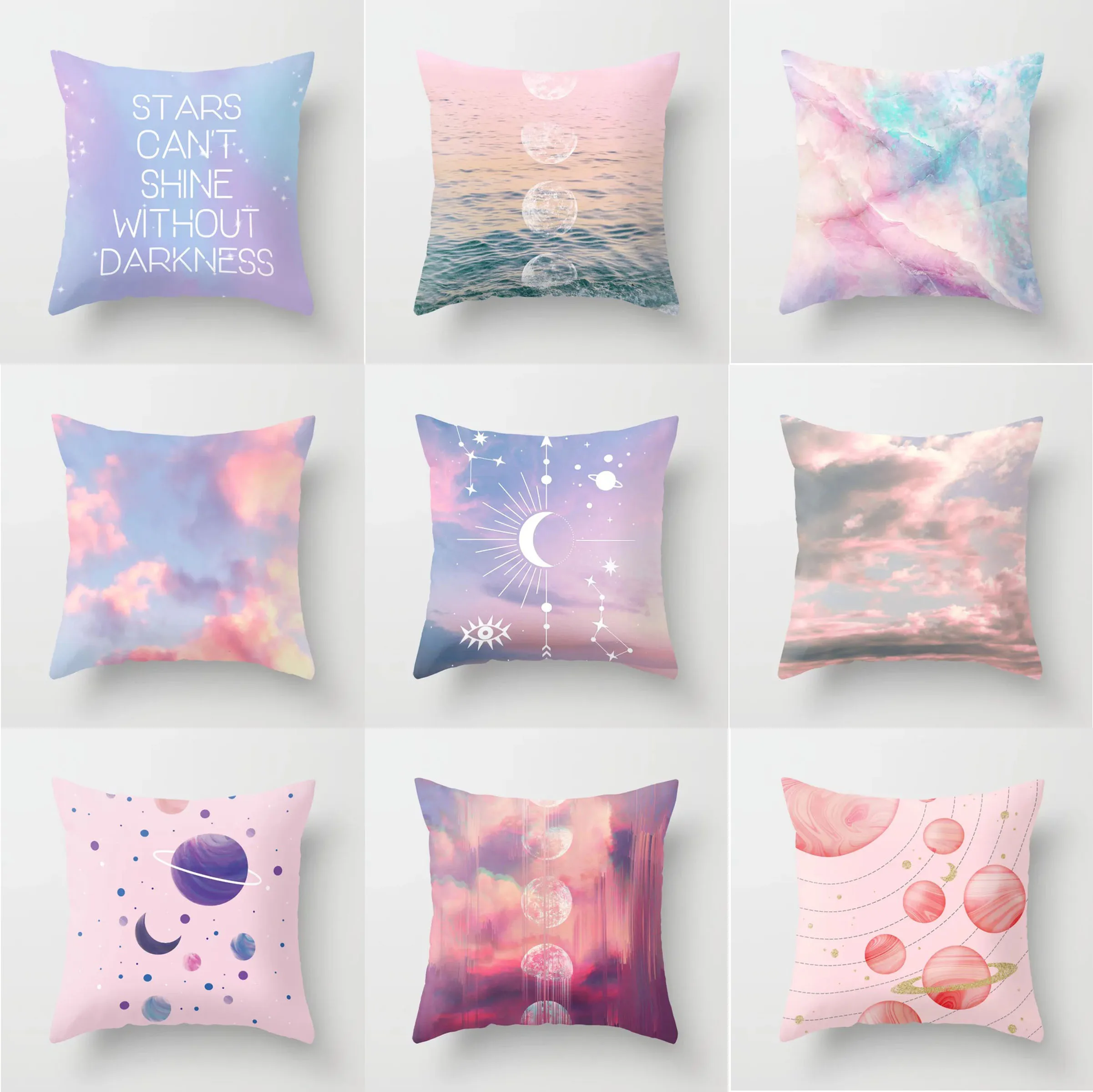 

45x45cm Pink Sky Planet Series Printed Throw Pillow Cover Polyester Home Decoration Throw Pillow Cover Decorative Cushion Cover