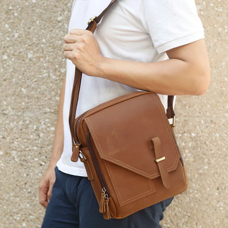 AETOO Men's Bags Casual Retro Leather Messenger Bags Men's European and American Fashion Satchels Simple Crazy Horse Leather Sho