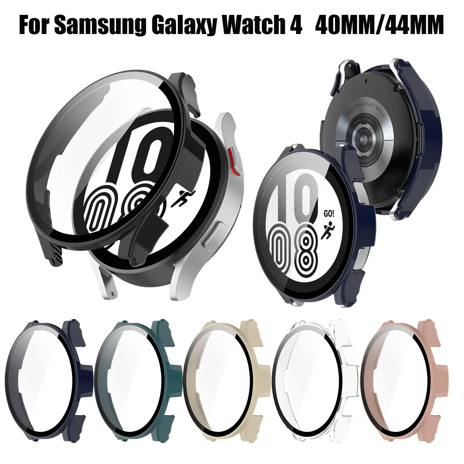 

Жесткий чехол из поликарбоната для Samsung Galaxy Watch 4 HD, Защитная пленка для экрана из закаленного стекла, чехлы с защитой от царапин, защитный чех...