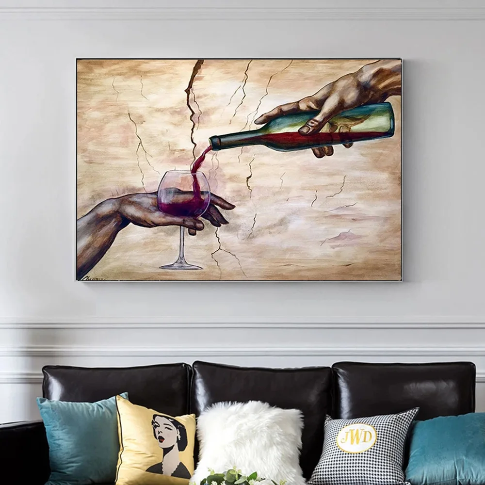 

Abstract Two-handed Canvas Painting Wall Art Nordic Glass Red Wine Poster And Prints For Living Room Modern Pictures Home Decor