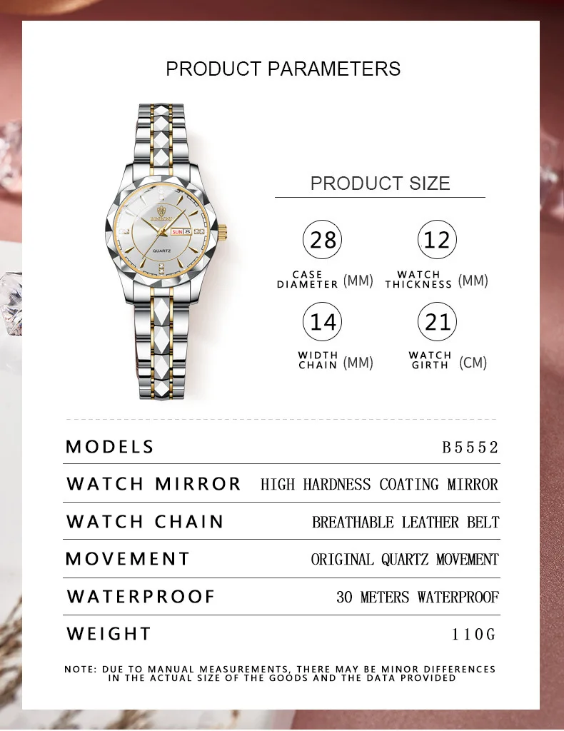 BINBOND Роскошные Женские Кварцевые Наручные Часы Водостойкие Светящиеся В Темноте