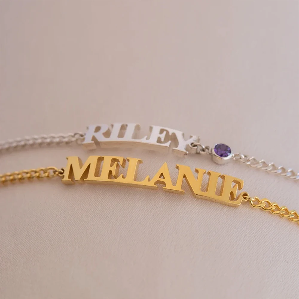 Women's Personalized Custom Bracelet Stainless Steel Name Bracelet Birthstone Crystal Women's Jewelry Gift Mother's Day Gift