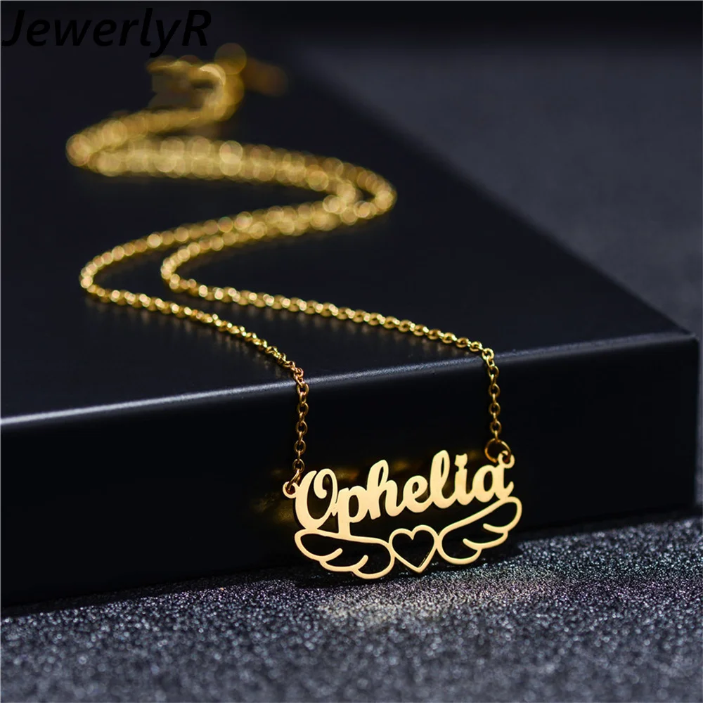 

JewelryR Custom Butterfly Heart Necklace Personality Stainless Steel Gold Letter Pendant Choker For Women Jewelry Birthday Gift
