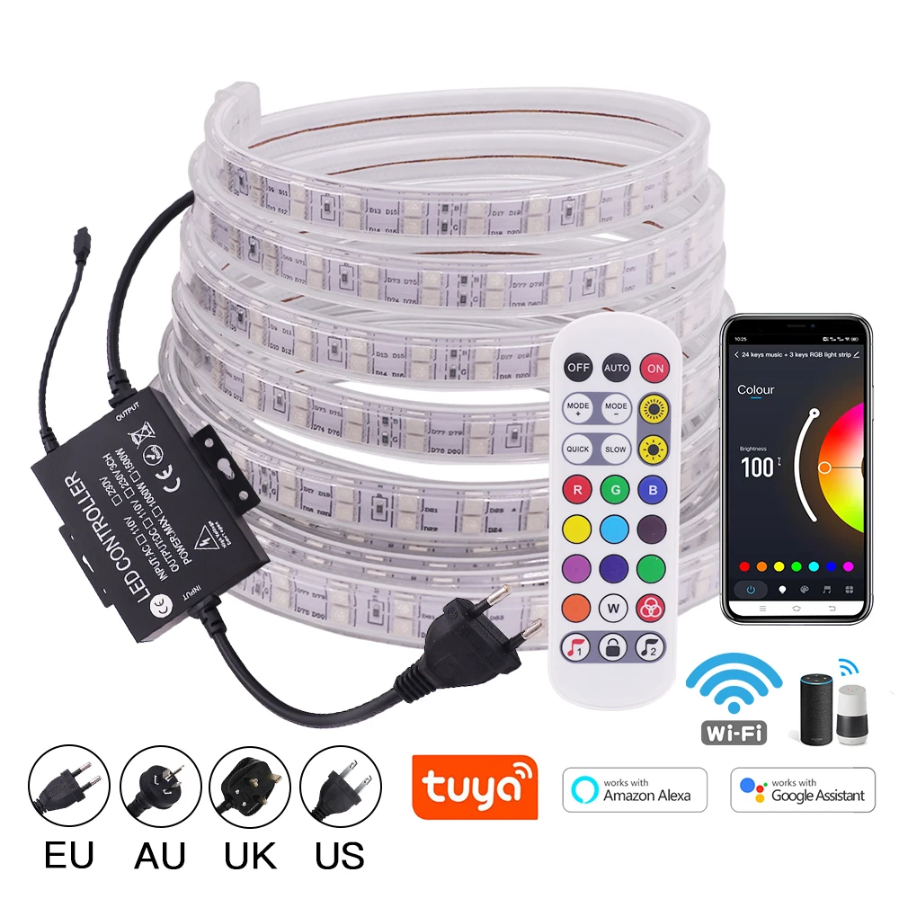 

RGB LED Strip Light 220V 110V Tuya WIFI Control Waterproof IP67 Home Decoration SMD 5050 120 Leds/M Flexible Ribbon Rope