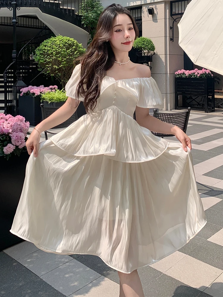 

Летнее женское вечернее платье, милое женское сексуальное платье миди с вырезом лодочкой и оборками, платье для выпускного вечера, Пляжное ...