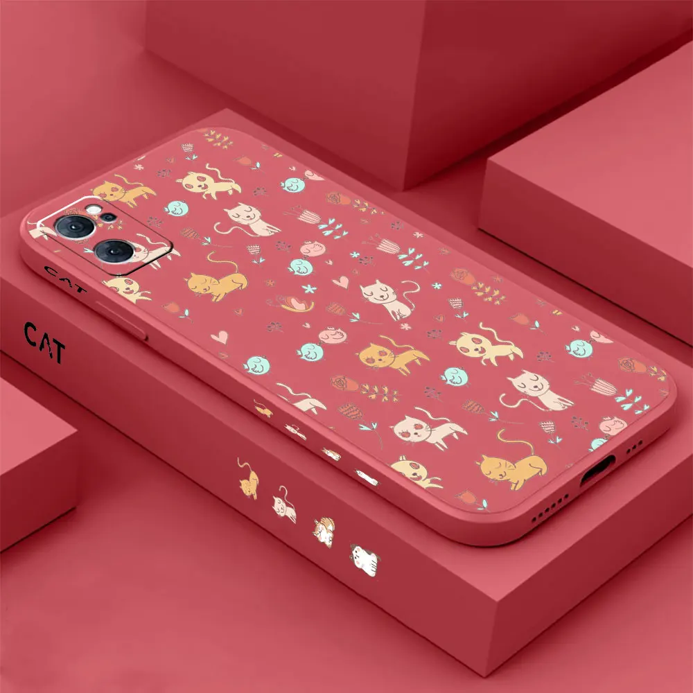 

A group of playing cats Phone Case For OPPO RENO 9 8 7 7SE 6 5 4 4SE 3 PRO PLUS 4G 5G Colour Liquid Silicone Cover Funda Cqoue