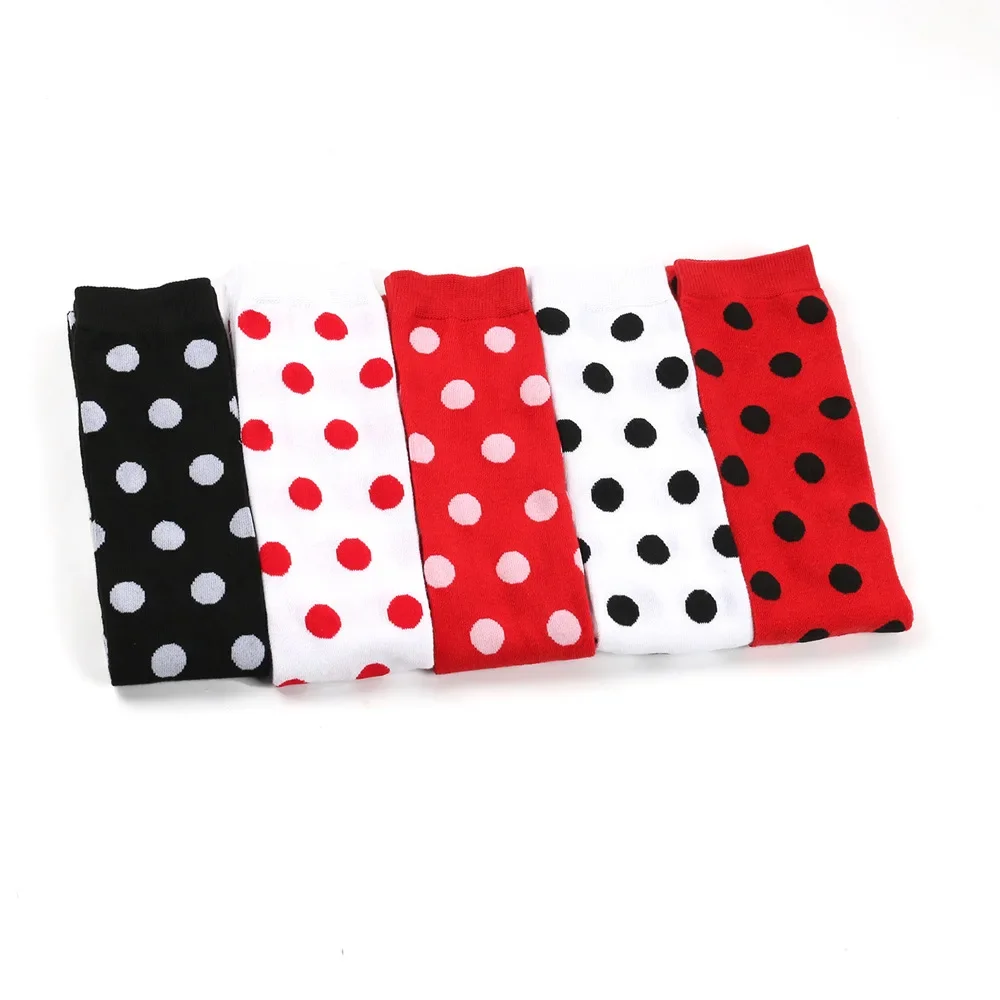 Женские полосатые чулки до бедра в горошек