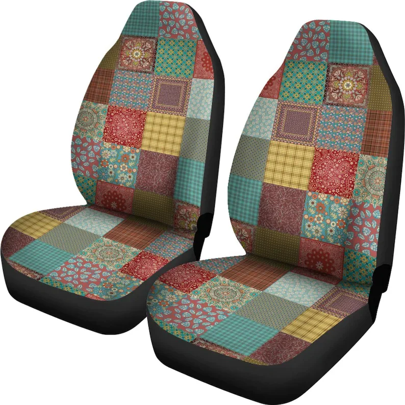 

Patchwork Rust Teal Car Seat Covers (Set of 2) | Cute Car Accessories | Vehicle Seat Protectors | Quilt Pattern Auto Accessory F