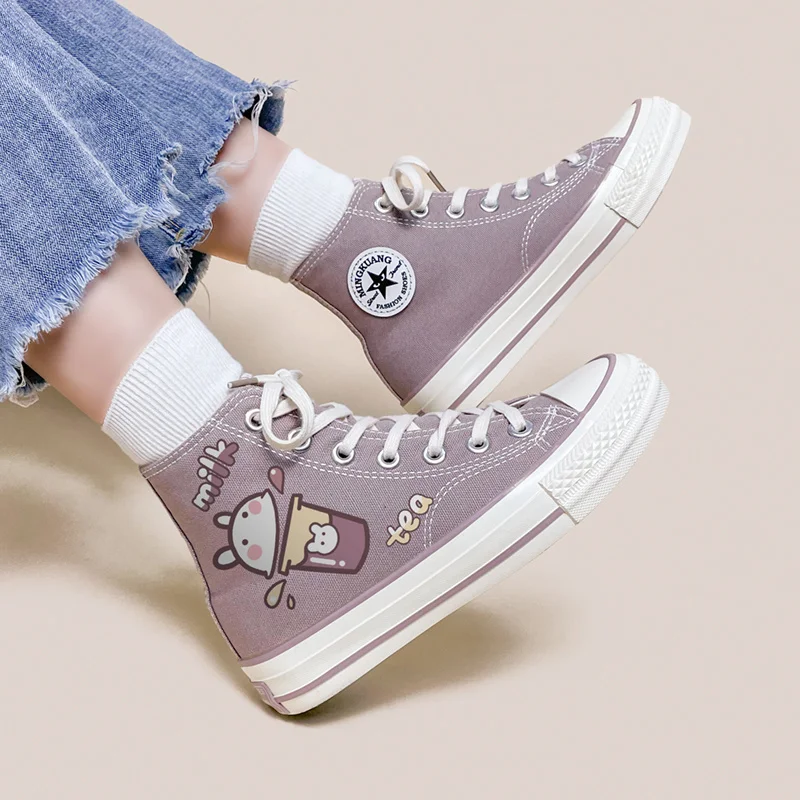 Amy and Michael Lovely Girls Students High Top Canvas Shoes Campus Casual Flat Plimsls Fashion Female Women Vulcanized Shoes 2