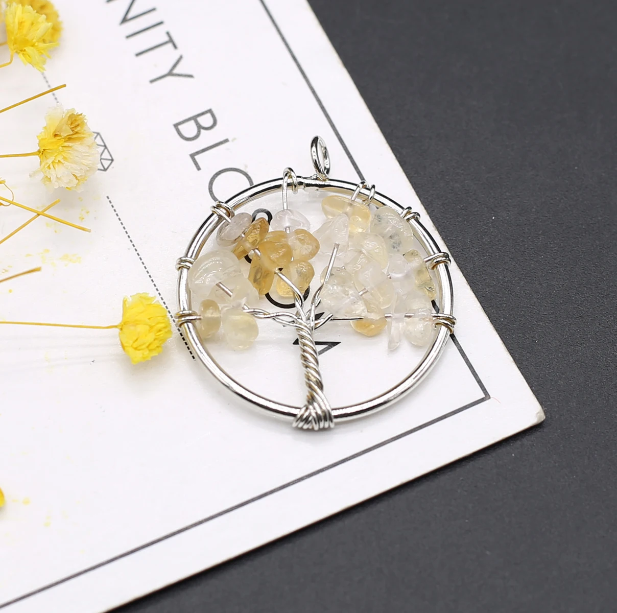 Натуральный камень Аметист Подвески Круглое Дерево Жизни Гранат Кварц Подвеска для изготовления ювелирных изделий своими руками Женщины Ожерелье Серьги Ремесла.