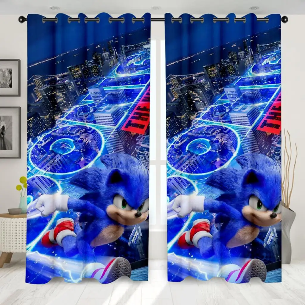 

Sonic Cartoon TAKARA TOMY Panels/Set Window Curtains Game Anime Blockout Photo Curtain Print Fabric Window Gift A18