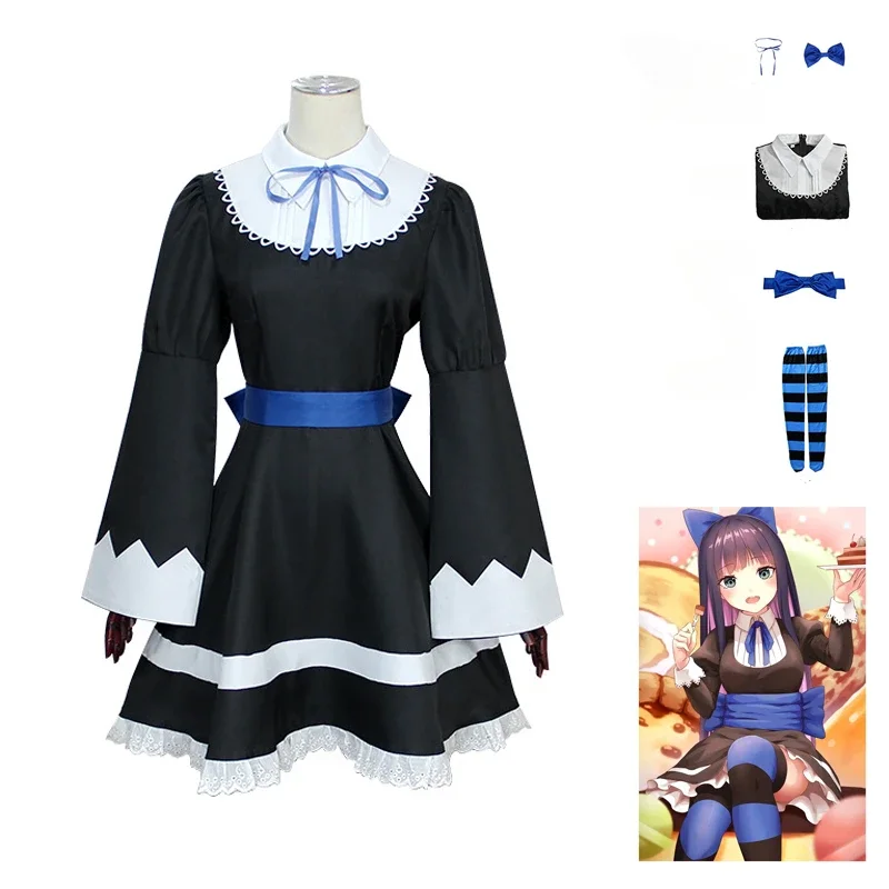 

Anime Panty Stocking Cosplay Costume Anarchy Autumn Maid Lolita Dress Belt Headwear Halloween Party Clothes For Girls Dress up