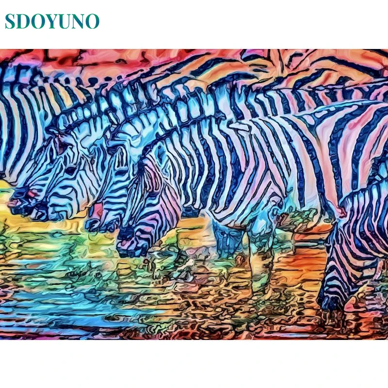 

SDOYUNO DIY Zebra Painting By Numbers Kit Animal On Canvas Morden Decoration Art Picture By Numbers Gift For Home Decor