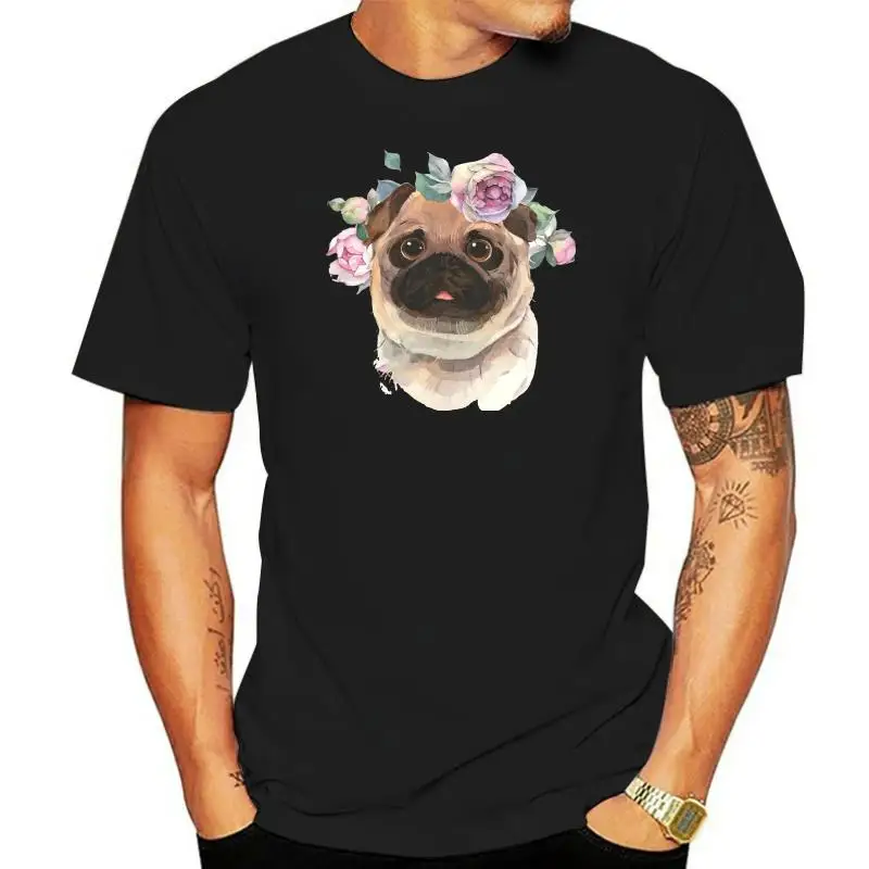 

Fashion Flower Pug Dog Print T-shirts Women Summer 2022 Graphic Tee Casual Harajuku Clothes Round Neck Tops for Women Ladies