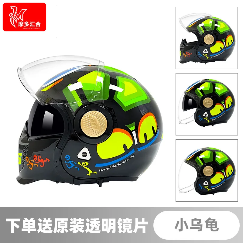 Enlarge Personalized Combination Warrior Helmet Removable Motorcycle Full Face Helmet Retro Double Lens Half Helmet for Men and Women