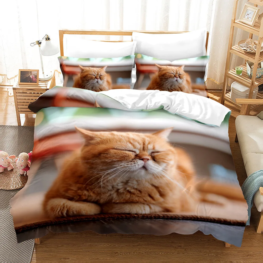 

3D Cat Bedding Set Pet Animal Duvet Cover King/Queen Size Kids Cute Garfield Bedroom Decor Luxury Quilt Cover with Pillowcase
