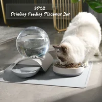 Ulmpp Cat Automatic Water Fountain Bubble 3PC Pet Glass Bowl Feeder Drinking Dispenser with Silicone Mat Small Dog Supplies 2.8L