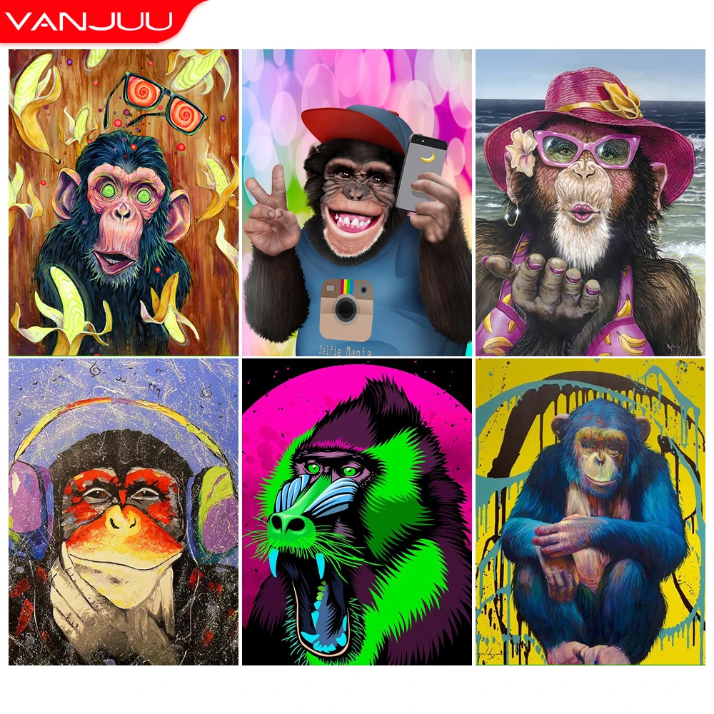 

5D Diamond painting Animal picture Full Drill Funny Monkey Diamond Mosaic DIY Diamond Embroidery Cross stitch kit Home Decor