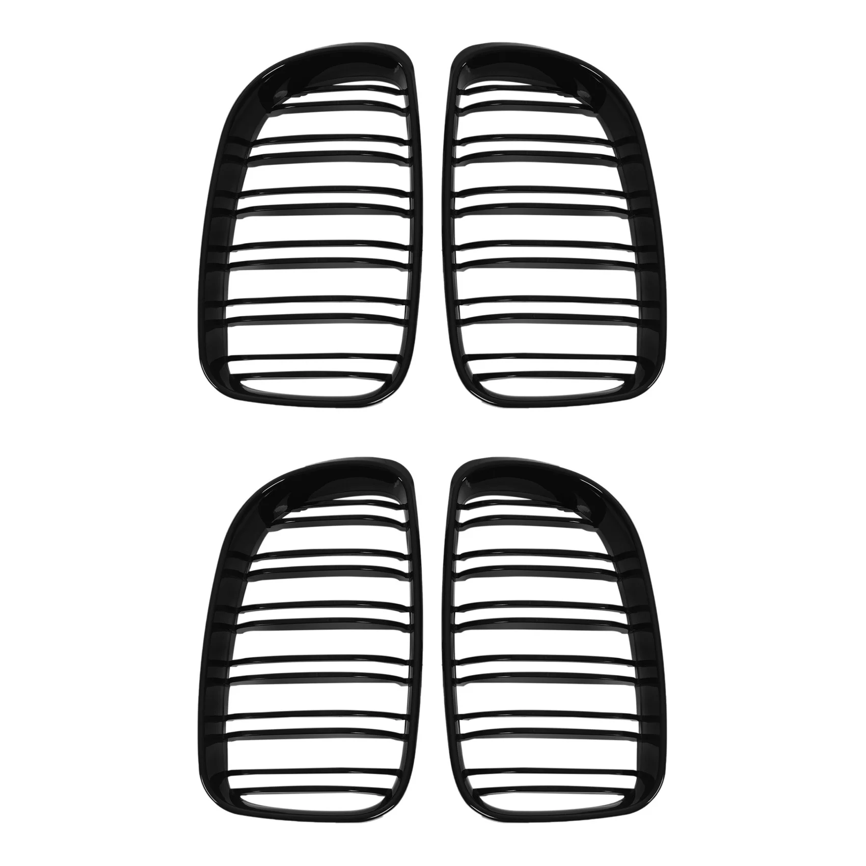 

2X Glossy Black Dual Slats Front Kidney Grille Grill Replacement for BMW E81 E87 E82 E88 120I 135I Selected 2007-2011