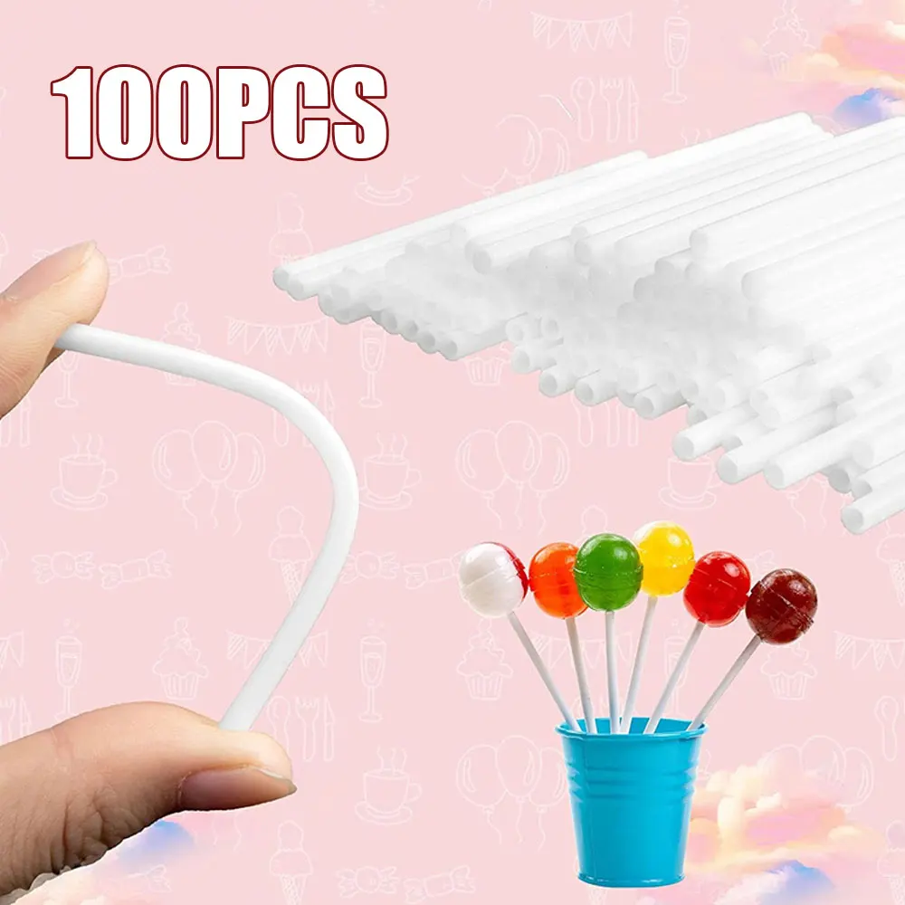 

100Pcs Plastic Lollipop Stick Safe White DIY Baking Accessories Mold Cake Chocolate Sugar Candy Lollypop Baking Tools