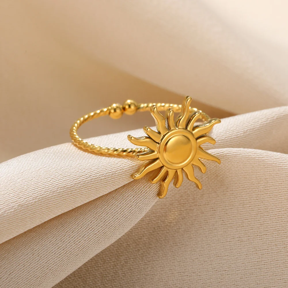 

Stainless Steel Sun Ring for Women Gold Color Minimalist Boho Adjustable Open Finger Rings 2023 Fashion Jewelry Best Friend Gift
