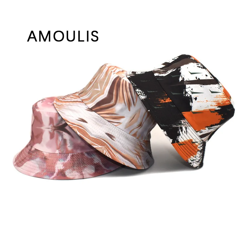 

AMOULIS Bucket Hats for Women and Men Summer Tie Dye Fisherman Hat Summer Cotton Shade Lady Beach Caps Gorros Para El Sol Unisex