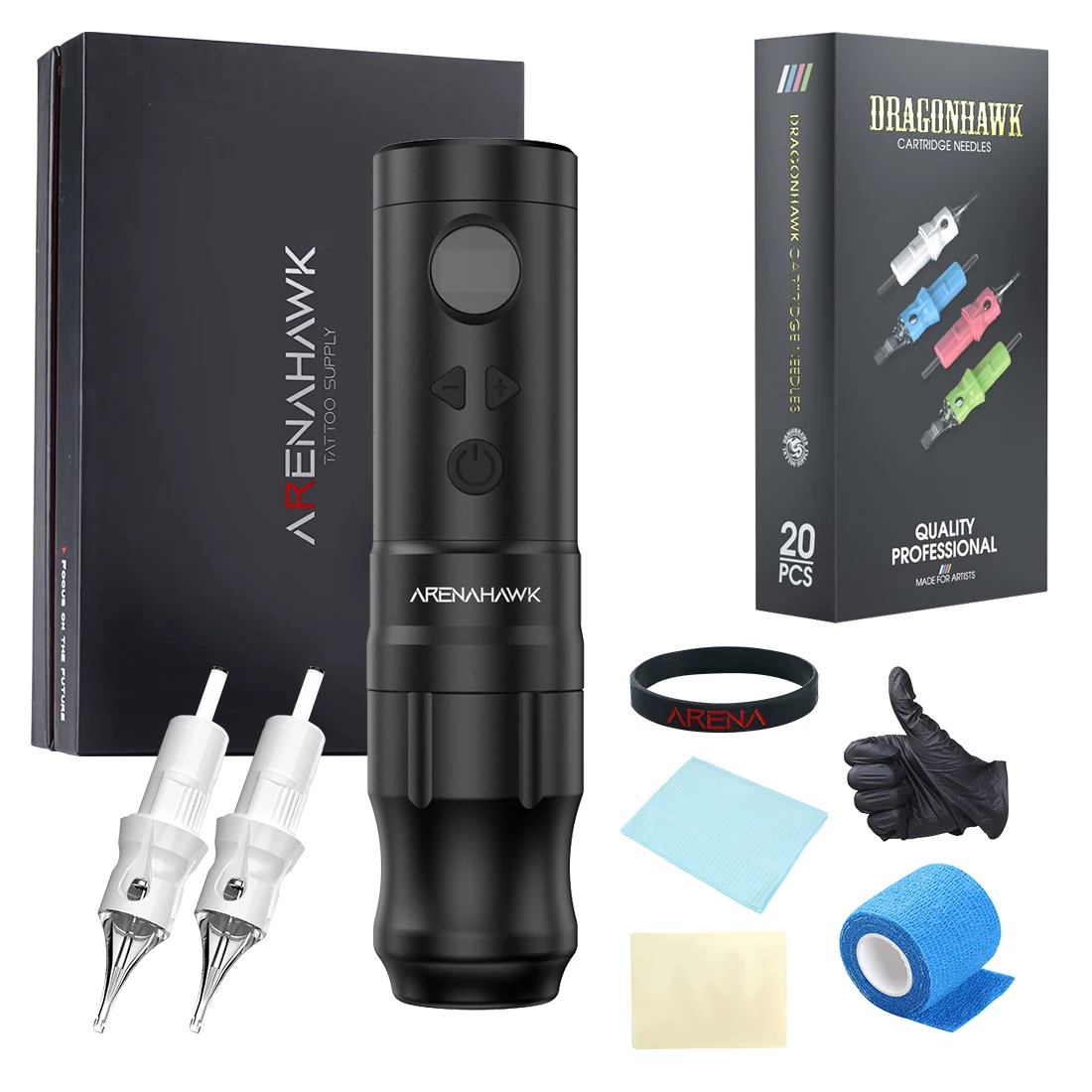 

Arenahawk A-power SE 3.5mm Stroke Direct Drive Rotary Tattoo Machine Kit Wireless Box 20 PCS Permanent Makeup Cartridges Set