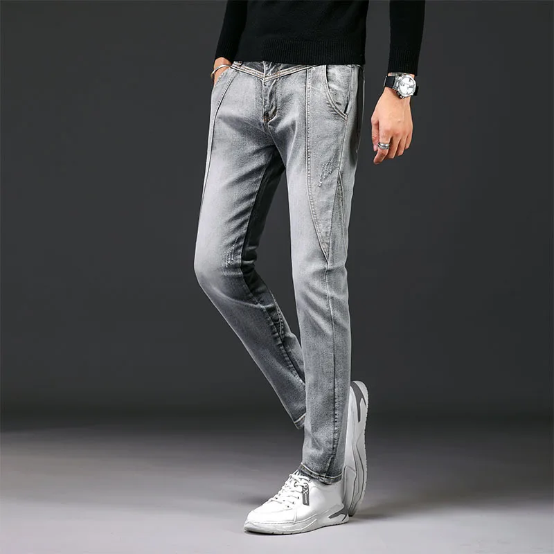 

2023 Men's Fashionable Korean All-Match Slim Jeans Youth Stitching Skinny Jeans