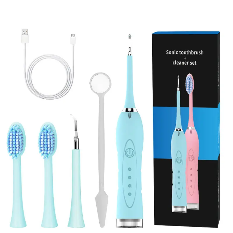 

4 Modes Electric Toothbrush Sonic Dental Scaler USB Rechargable for Adults Waterproof Dental Calculus Remover +Tooth Brush Heads