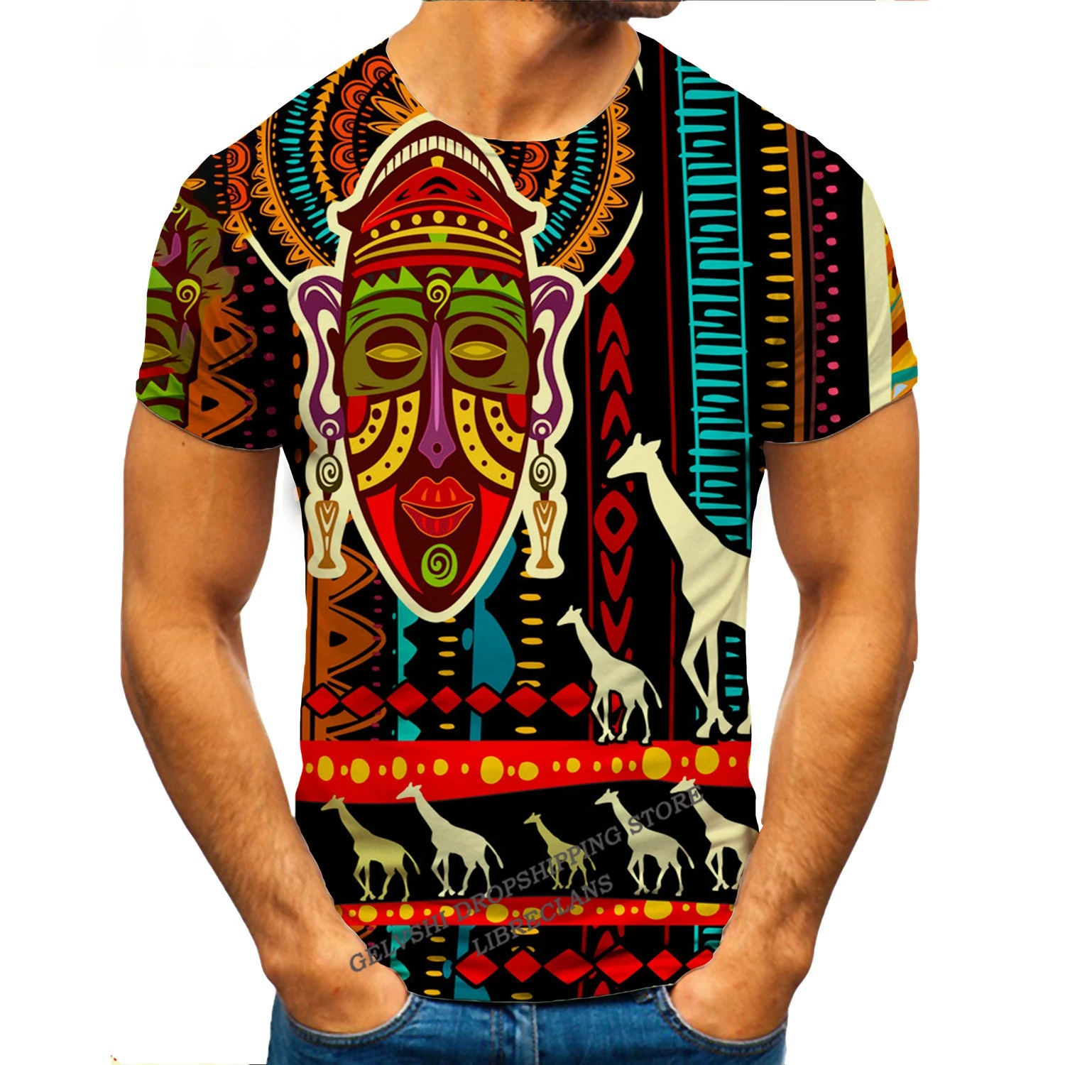 

Футболка оверсайз для мужчин и женщин, модная рубашка в африканском стиле, топы в стиле хип-хоп, винтажные Женские топы с родным 3D-принтом дл...