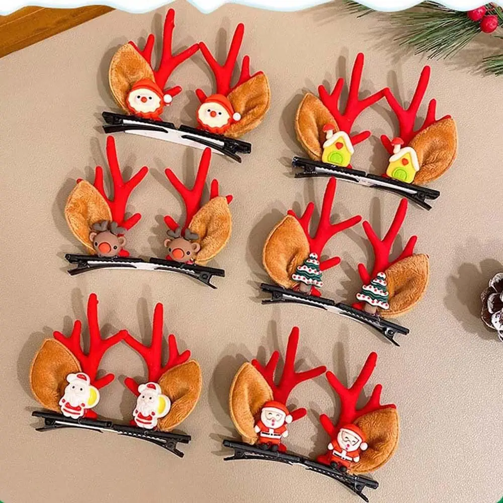 

1Pair Elk Christmas Antler Hair Clip Kawaii Deer Horn Duckbill Clip Korean Style Plush Ball Barrettes Santa Claus Hairpin