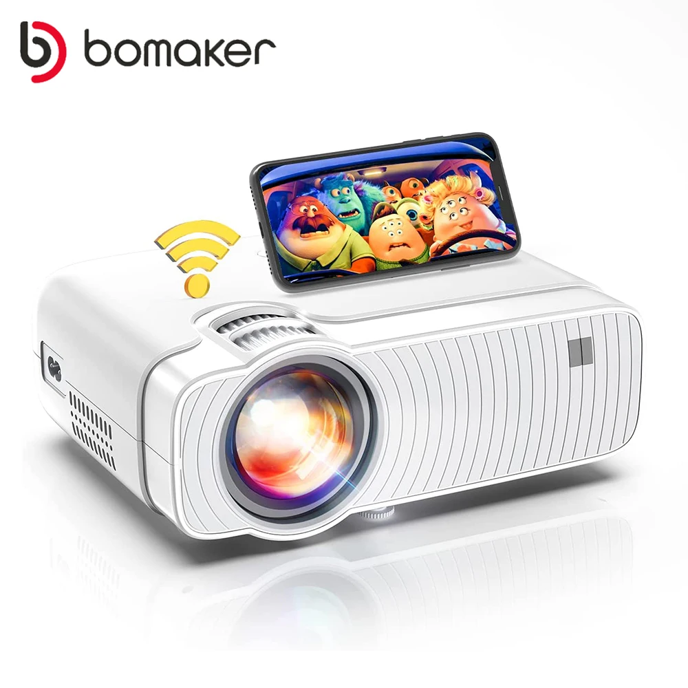 

BOMAKER мини-проектор c WiFi Ultra-Portable HD 1080P поддержка декодирования видео для домашнего кинотеатра, кинопроектора