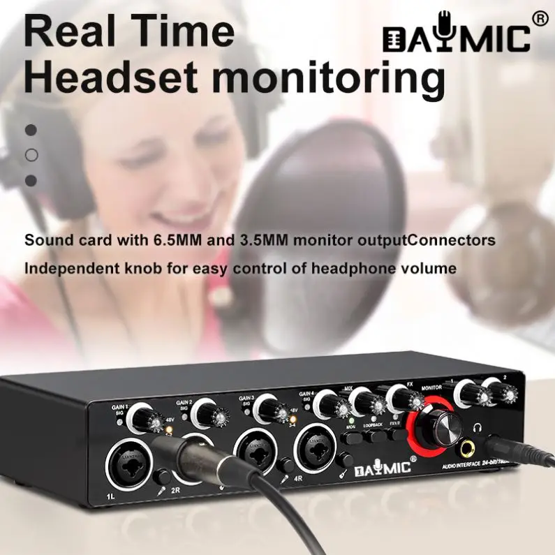Фото DAYMIC Professional 24-битный 192 кГц 4-канальный аудиоинтерфейс USB-звуковая карта для живой записи и сольных выступлений №5
