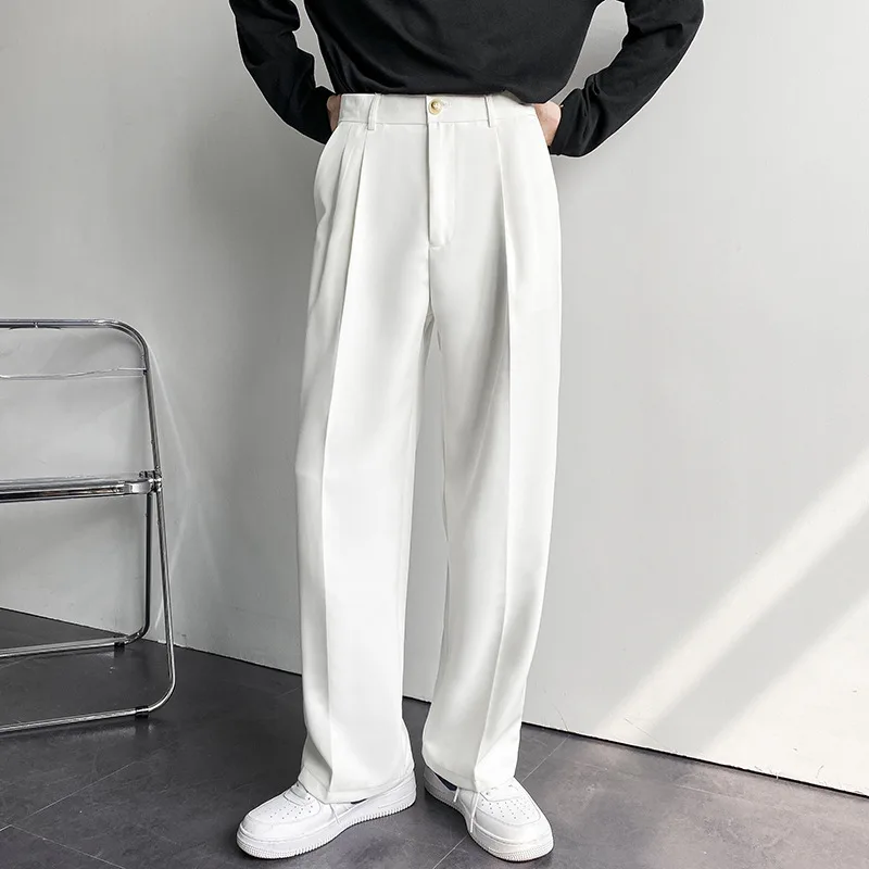 

Men's korean designer Straight formal office Pants Solid Color Straight Ankle-length Trousers