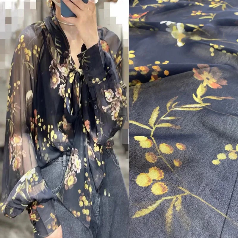 

Big Brand Black Bottom Clean Printed Silk Washed Georgette Div Fabric Summer Dress Shirt Haute Couture Fabric Eco-Friendly Twill