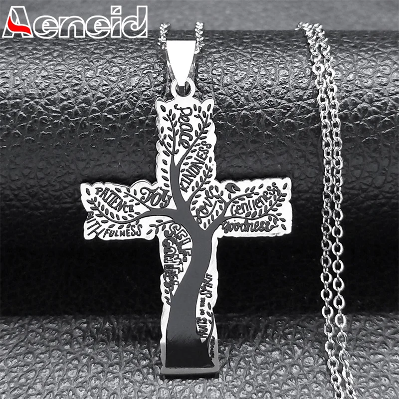 

Tree of Life Cross Pendant Necklace for Women Men Stainless Steel Silver Color Chain Necklaces Jewelry arbol de la vida N2838S04