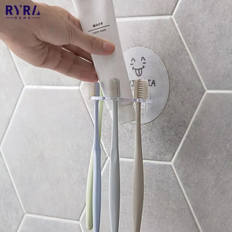 

Self-adhesive Toothbrush Holder Toothpaste Storage Rack Bathroom Storage Rack Razor Toothbrush Holder Set Bathroom Accessories