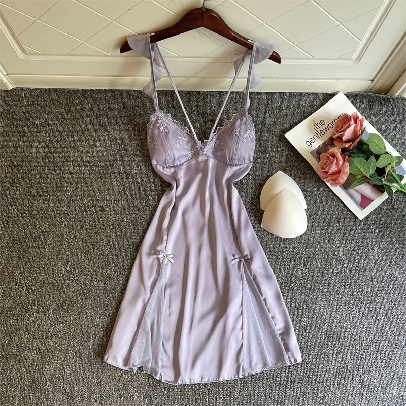 

Nightgown Women Gown Sleepdress Sexy Lace Nighty Robe Spaghetti Strap Sleepwear Summer Silky Satin Nightdress Loungewear