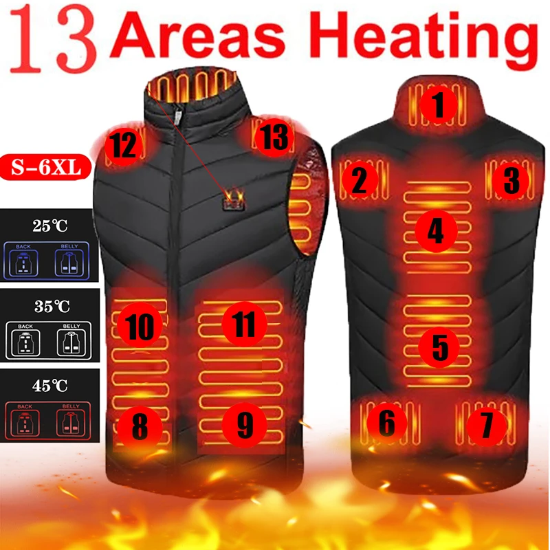 

2022 2/13 Heating Cloting Men Winter Heated Vest Warm Tank Tops Heating Jackets Tops Outdoor Hiking Unisex Tactical Bodywarmer
