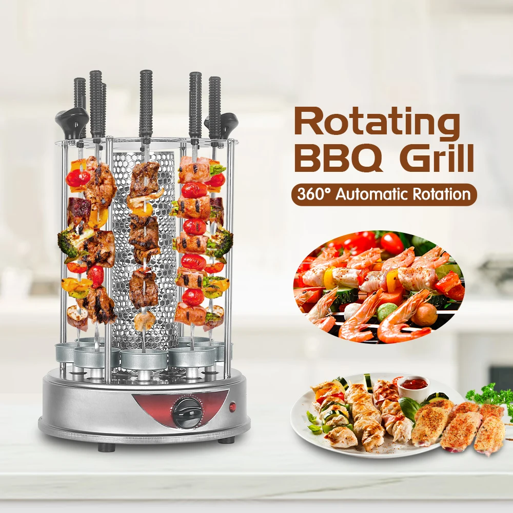 

Automatic Smokeless Rotary Electric Barbecue Grill Household BBQ Kebab Vertical Grills With 10 Forks
