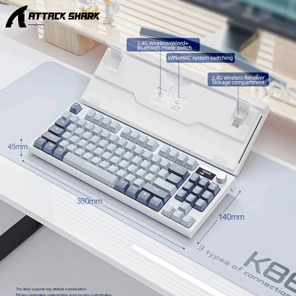 Attack Shark K86 Беспроводная Механическая Клавиатура TFT Дисплей Металлическая Ручка RGB