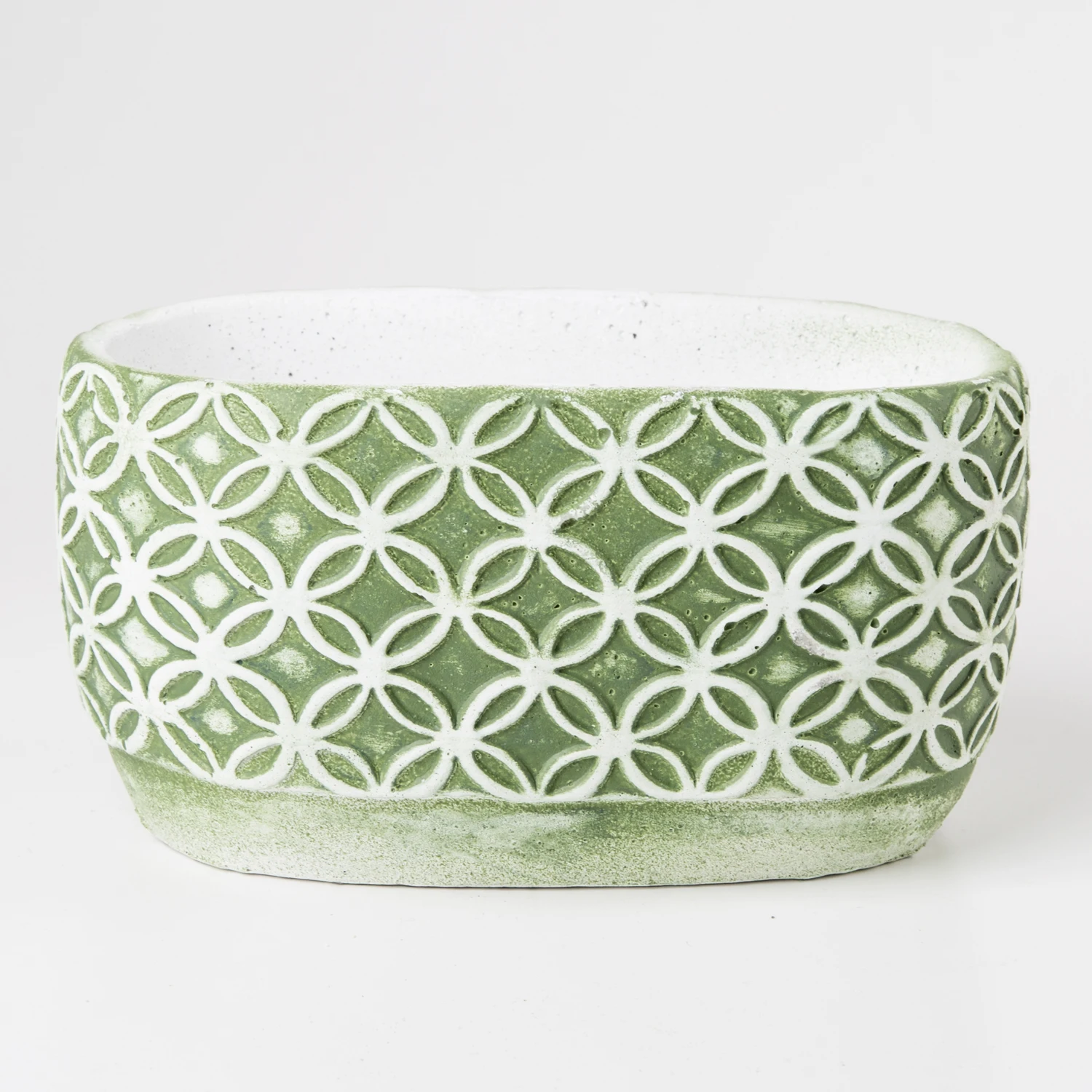 

Sonseason inner double ring patterned green Oval flower pot 20x11 Cm