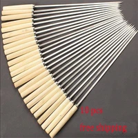 300pcs flat barbecue stick bbq roasting needle with wooden handle brochette tong kebabe skewers stainless steel roasting tools