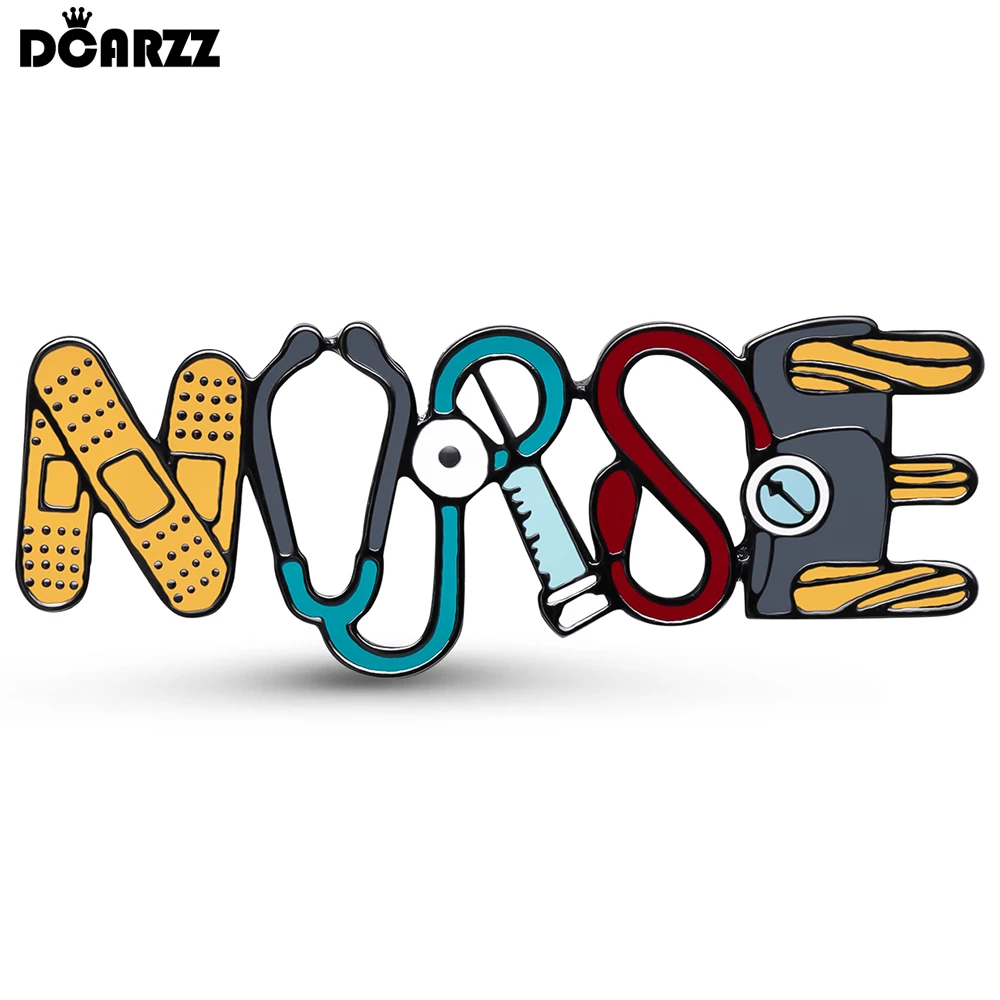 

DCARZZ Creative Enamel Nurse Word Brooch Pin Stethoscope Syringe Medicine Element Lapel Badge Jewelry for Doctor Nurse Gift